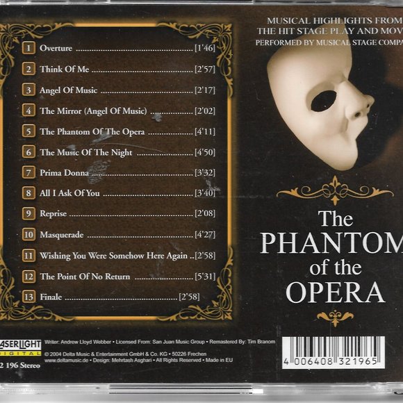 Phantom Of The Opera Musical Stage Company CD Delta Music (Germany) IMPORT - Picture 2 of 2